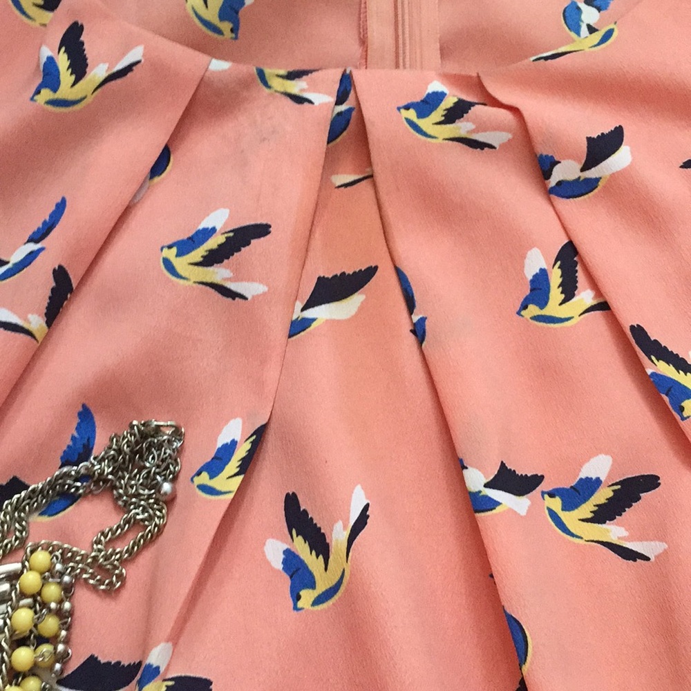 Cute Peach dress with Blue & yellow Canary Print - Picture 4 of 4